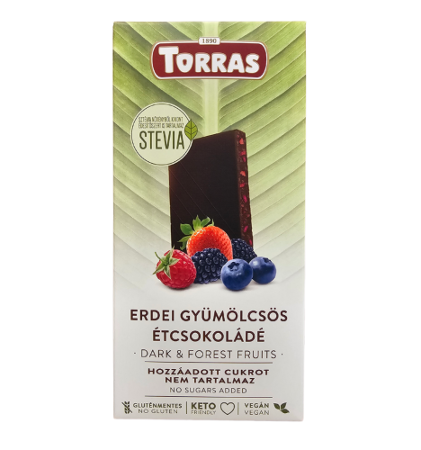Torras Stevia 04. Erdei gyümölcsös étcsokoládé hozzáadott cukor nélkül 125 g