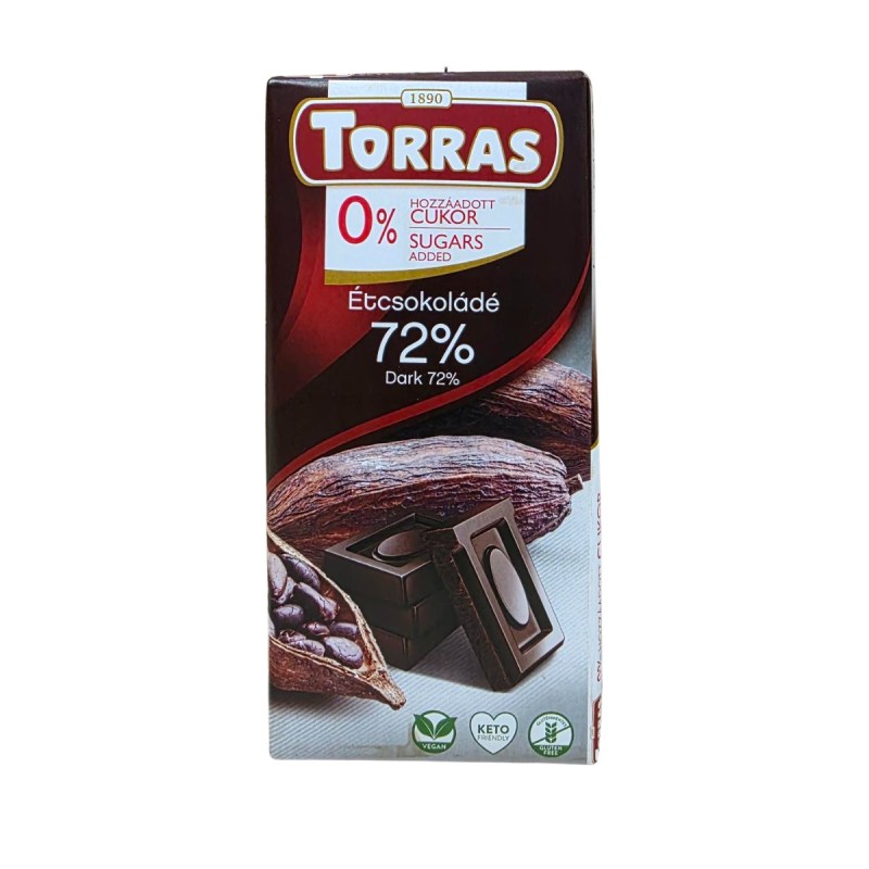 Torras Étcsokoládé 72% kakaótartalommal hozzáadott cukor nélkül 75 g