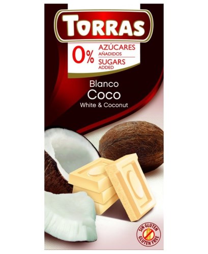 Torras Kókuszos Fehércsokoládé cukormentes gluténmentes 75 g