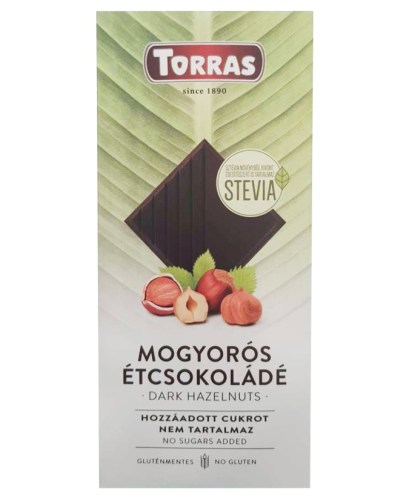 Torras Stevia 03. Mogyorós étcsokoládé hozzáadott cukor nélkül 125 g